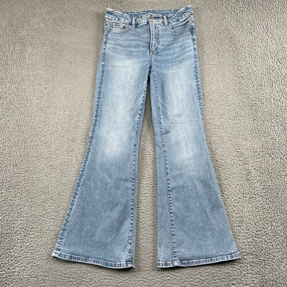American Eagle Jeans Women 8 Blue Super Hi-Rise Flare Luxe Stretch Light Wash